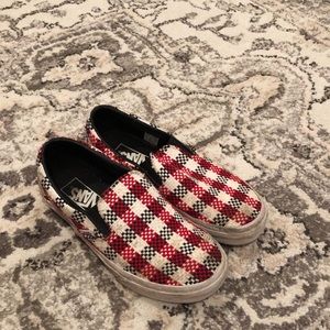 RARE Vans checkered red black and white slip ons